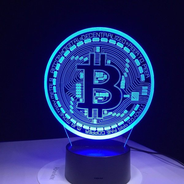 Bitcoin LED 3D Krypto Lampe 5V Micro USB oder 3xAA
